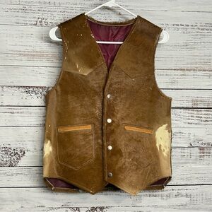Men's Genuine Cowhide Skin Natural Real Hair On Cowhide Leather Vest M